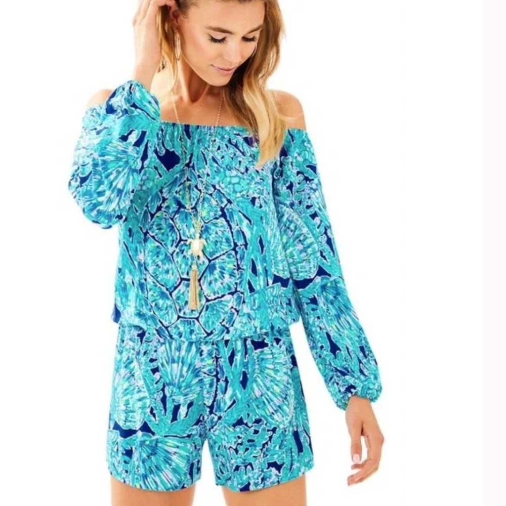 Lilly Pulitzer Lana Romper Tortuga Time Womens Small Sea Turtle Print